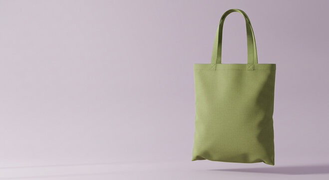 Floating Tote Bag Mockup – Green Canvas Bag Isolated with Soft Lighting