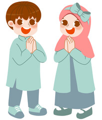 Muslim kids greeting for eid