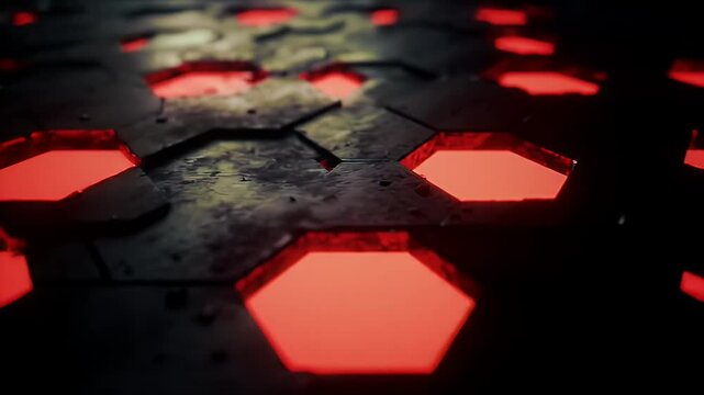 Hexagonal pattern with glowing red interior