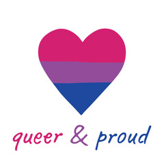 Colorful heart shape Bisexual pride flag Happy pride day LGBTQIA community Pride Month Vector hand drawn doodle for posters, stickers, logo, cards