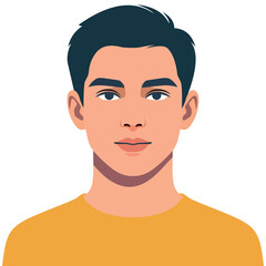Vector illustration of a young man with fair skin, dark hair, and mustard yellow shirt.