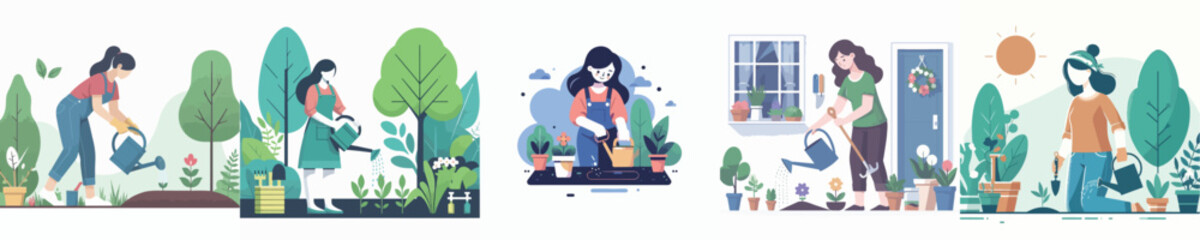 gardening woman character vector