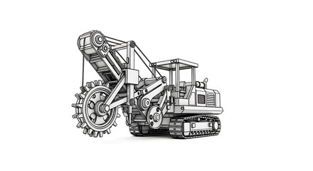 Trenching Machine Illustration on White Background