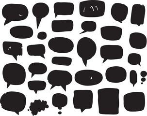 Fototapeta premium Hand-Drawn Black Speech Bubbles Vector Set: Comic Style Chat, Thought Balloons, Dialogue Bubbles, and Text Boxes for Graphic Design and Illustration