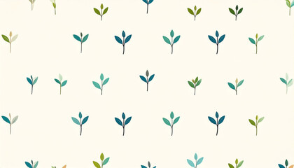 A repeating pattern of stylized, multicolored sprigs on a creamy white background.  The simple, minimalist design features various shades of green and teal