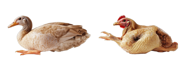 Two poultry birds, duck and chicken