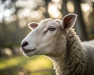 Naklejka premium Super close-up of sheep. against a blurred background with cinematic bokeh. design illustration