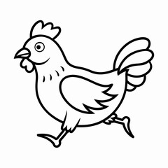 Running Hen Cartoon Outline Illustration