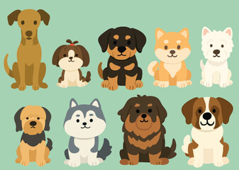 Cute Flat Dog Breed Illustration Set – Labrador, Shiba Inu, Husky