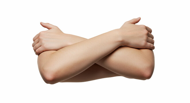 Hands crossed on chest, self-care, and well-being, with copy space
