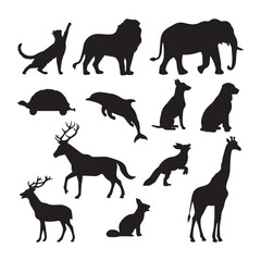 A bundle of animal silhouettes vector illustration on a white background.