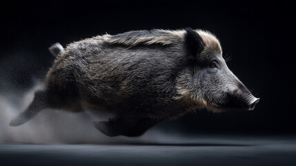 Wild boar in motion through dense forest, symbolizing strength, wilderness, and traditional European hunting heritage.