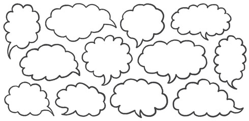 Speech Bubble Set with Hand-Drawn Chalk Outlines on Black Background. Crayon Style Shapes for Comic Dialogues