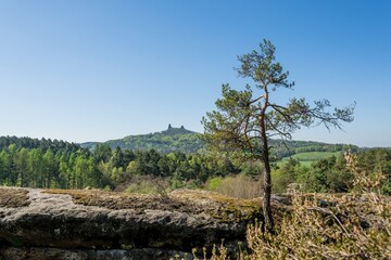 View of Trosky Castle in its scenic rural environment in Rovensko pod Troskami