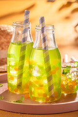 Tasty bubble tea as summer refreshing drink on ice.