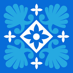 Portuguese Ornate Blue Floral Tile