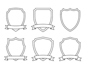 Classic shield badge frame templates with ribbon banner vector
