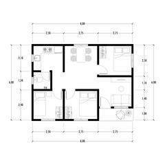 Architecture plan with furniture. home floor plan, isolated on white background, stock illustration.
