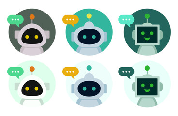 チャットボットの問い合わせ用アイコンセット(電話 メール チャット 問合せフォーム 編集可能 ベクター robot chatbot AI)