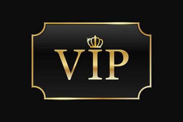 VIP frame, black label with golden glow and rectangular crown frame. Premium dark template. Luxury design for an important person, premium class card, invitation illustration.