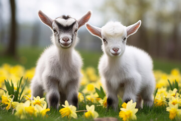Fototapeta premium baby goat on the meadow