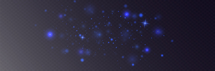 Obraz premium Sparkling blue dust particles. Light effect of glare and stars. On transparent background. Vector EPS 10.