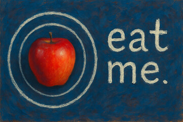 Red Apple with "Eat Me" Text &ndash; AI-Enhanced Artistic Illustration