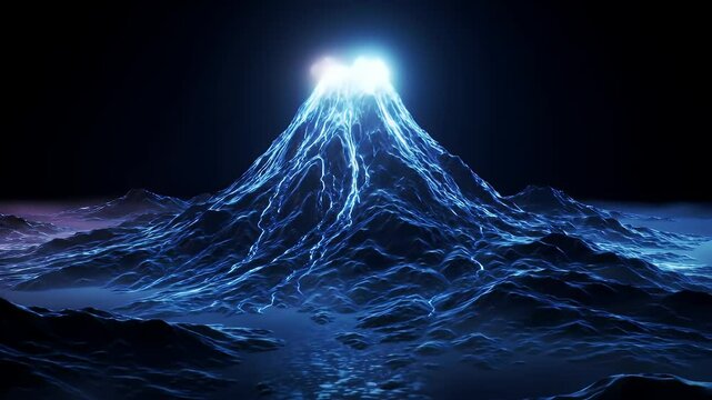Nighttime volcano in a digital landscape