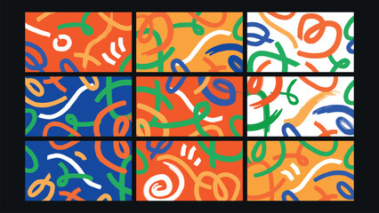 Obraz premium Bold Curved Doodle Lines Background Set
