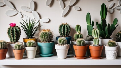 Obraz premium Colorful assortment of potted cacti creating visual interest.