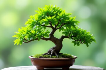 Lush Green Bonsai Tree in Pot - Peaceful Bonsai Image