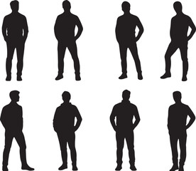 Silhouette Vector Art: Collection of Standing Men, Diverse Poses, Isolated Black Figures for Graphic Design and Illustration Projects