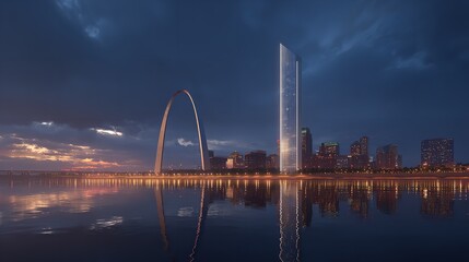 Obraz premium MAY 2019, ST LOUIS, MO., USA - St. Louis, Missouri skyline on Mississippi River - shot from East St. Louis, Illinois