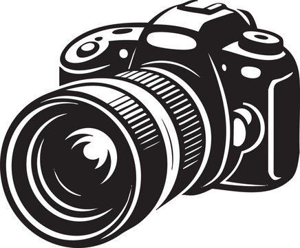 Vintage Style Black And White DSLR Camera Illustration With Detailed Lens And Buttons Ideal For Photography And Graphic Design