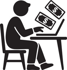 Black Icon Of Person Making Money Online With Laptop Isolated On White Background Symbol For Earning Digital Income Freelance And Finance