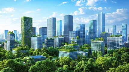 Fototapeta premium Highlighting the integration of renewable energy sources in contemporary cityscapes. 