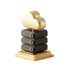 Gold cloud server stack icon isolated on transparent background