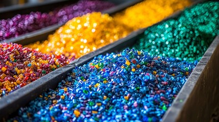 The innovative process of turning plastic granulate into sustainable new items at a recycling plant.