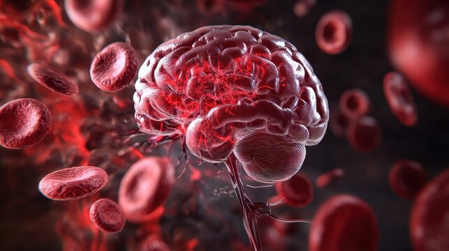 visualization of mini strokes and clots forming in the brain as a result of high blood pressure damage.