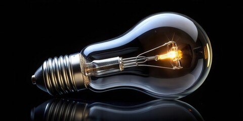 Tungsten light bulb on black background without wiring and socket