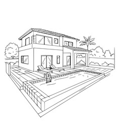Villa Architectural Illustration Silhouette