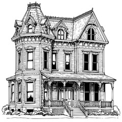 Victorian Home Architectural Silhouette Illustration