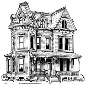 Victorian Home Architectural Silhouette Illustration