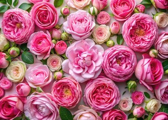Fresh pink damask roses in a lush