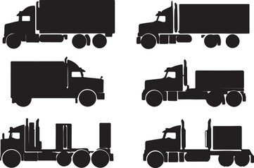 Black and White Silhouette Vector Illustration of Semi-Trucks: Commercial Vehicle Transportation Graphics for Logistics and Freight Industry