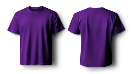 Vector template showcasing a purple t-shirt mockup with front and back views.