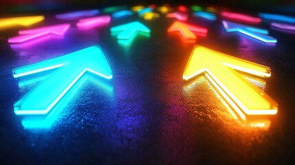Vibrant neon arrows illustrating diverse directions and choices.