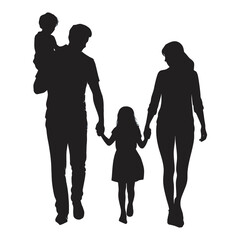 Silhouette of family members walking side by side representing harmony and support