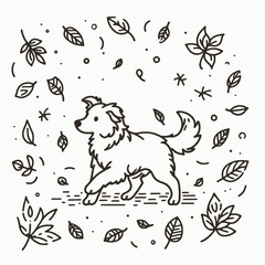 Naklejka premium Border collie playing in autumn leaves with playful expression 