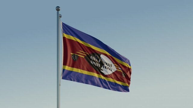 Eswatini Mbabane Flag seamless loop Cinematic Realistic Waving Blue Sky